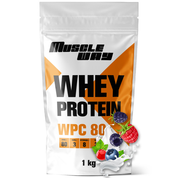 Сироватковий протеїн КСБ-80 1 кг лісова ягода MuscleWay
